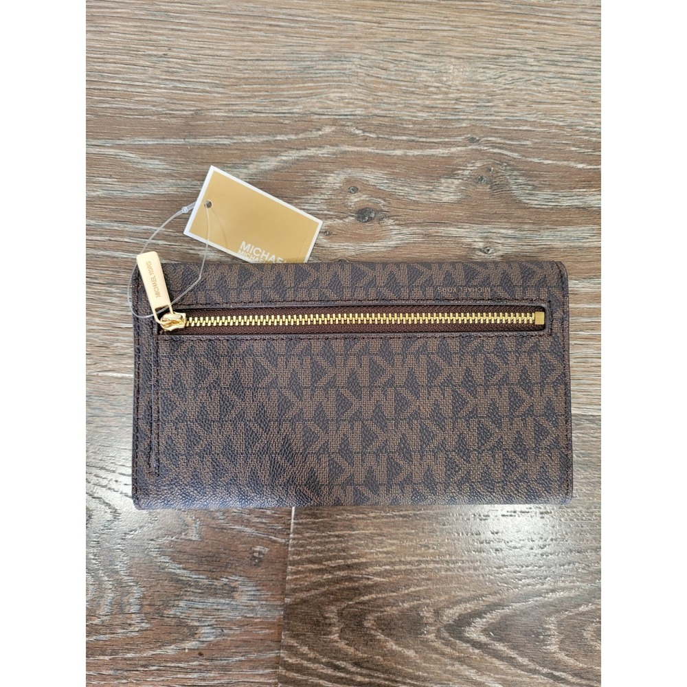 Michael‎ Kors Trifold Jet Set Traveler Wallet Brown Signature Logo Large #7 - Picture 2 of 7